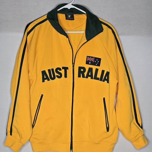 Australia Men's Medium Yellow Full Zip Green Striped Long Sleeve Track Jacket - Picture 1 of 8